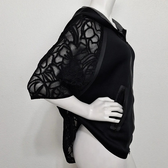 Elie Tahari Black Caitlyn Whimsy Goth Lace Trim Baggy Performance Jacket Size S - Picture 5 of 13